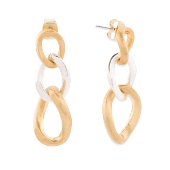 New! Lucky Brand Gold Silver Tone Chunky Chain Link Earrings - Picture 1 of 3